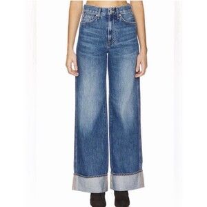 Veronica Beard Taylor Relaxed Wide Leg High Rise Cuffed Jeans Rebel Stone Sz 28
